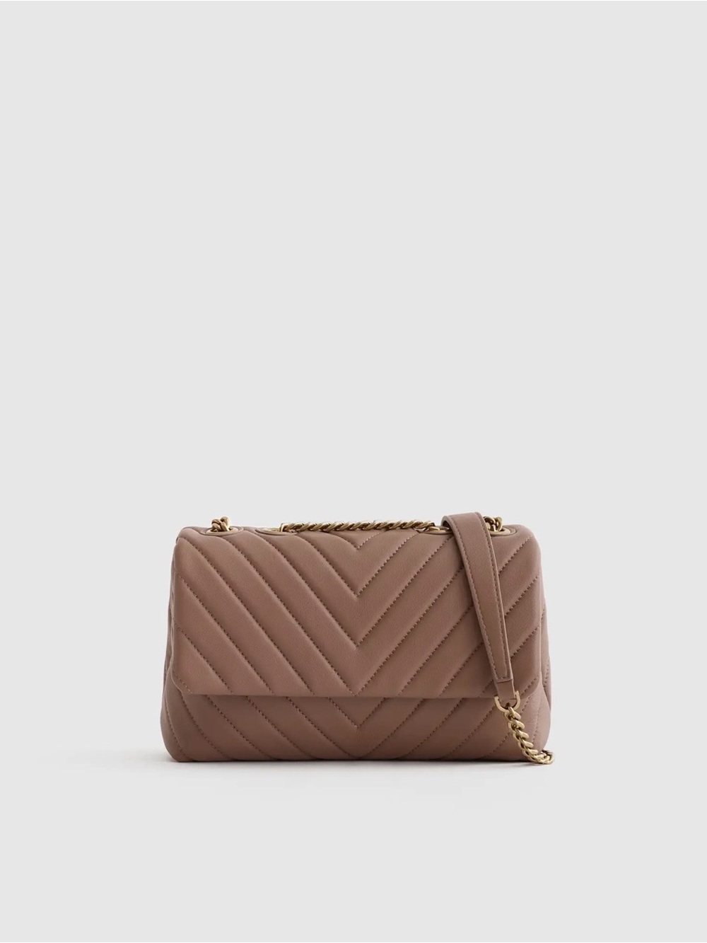 Quince Quilted Shoulder Bag in Taupe with Gold Chain